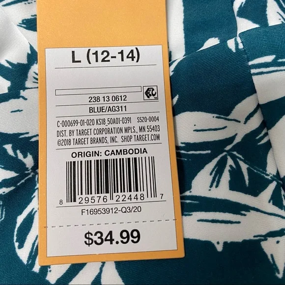 NWT Target Kona Sol One Piece Floral Tropical Swimsuit SZ Large in Teal Blue - Picture 4 of 6